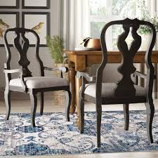 Darby Home Co Dalton Linen Queen Anne Back Arm Chair In Black Birch Lane In 2020 Dining Chairs Solid Wood Dining Chairs Upholstered Dining Chairs