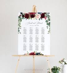 Wedding Seating Chart Template Printable Boho Merlot Blush Floral Seating Sign 100 Editable Text Instant Download 062 227sc