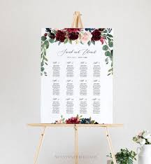 wedding seating chart template printable boho merlot blush floral seating sign 100 editable text instant download 062 227sc