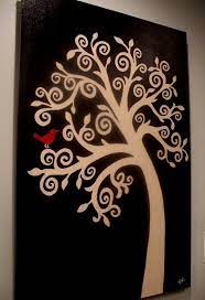 White On Black Tree Painting W Red Bird Make It A Turquoise Bird And I Would Love It Tree Painting Tree Art Diy Wall Art