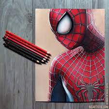 Superheroes drawing, spiderman step by step. Spider Man Drawing In Colored Pencils On Behance