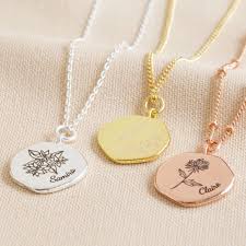 Engraved Birth Flower Organic Charm Necklace Lisa Angel