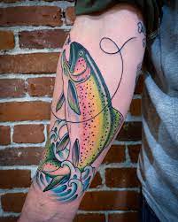 Uh, like… how amazing is this hawk and rainbow trout back tattoo? Rainbow Trout Fishing Tattoo Fly Fishing Tattoo Trout Tattoo Rainbow Trout