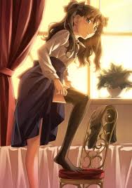 Black Haired Female Anime Character Illustration Fate Series Thigh Highs Tohsaka Rin Anime Girls Anime Stocki Tohsaka Rin Female Anime Fate Stay Night Anime The thickest of anime thighs : pinterest