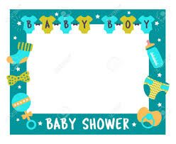 Baby Shower Frame For Boy Photo Booth Props For Birthday Party Nursery Blue Template Design With Bottle Sock Nipple Good For Invitation Banner Postcard Royalty Free Cliparts Vectors And Stock Illustration Image