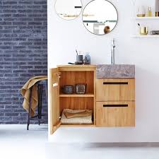 Un meuble salle bain bois massif apporte de la chaleur à votre salle de bain, tout en résistant très bien à l'eau et à l'humidité. Meuble Suspendu En Teck Avec Vasque 85 Cm Salle De Bain Tikamoon