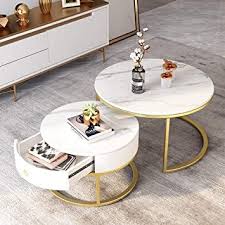 Each serves as a venue to display a collection of books or curios, while providing a convenient spot to rest a mug. Dxjni Round Stackable Nesting Coffee Table Set 2 Piece Nested Table With Drawer Storage Multi Funct Nesting Coffee Tables Coffee Table Coffee Table Setting