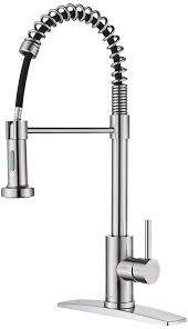 The toughest part of replacing a kitchen faucet is removing the old one.before disconnecting the drain lines, take a snapshot or make a sketch of the layout to help you if you're replacing the kitchen sink along with a new faucet, install the faucet before setting the sink into the countertop. Buy Forious Kitchen Faucet With Pull Down Sprayer Commercial Spring Kitchen Sink Faucet With Pull Out Sprayer Single Handle Kitchen Faucets With Deck Plate Brush Nickel Online In Indonesia B089sq69kc