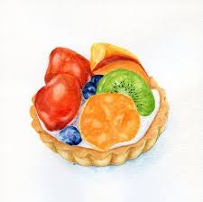 Fruit Tart Original Painting Desset Por Forestspiritart En Etsy 25 00 Food Illustrations Desserts Drawing Food Drawing