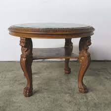 Vintage enamel porcelain top 2 drawer kitchen farm table rare green/orange. Vintage Coffee Table With Marble Top And Carved Legs For Sale At Pamono