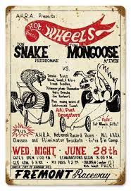 Vintage Snake Vs Mongoose Metal Sign 12 X 18 Inches Hot Wheels Drag Racing Snake And Mongoose