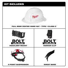 Milwaukee 475 Lumens Led Rechargeable Hard Hat Headlamp With Bolt White Type 1 Class C Full Brim Vented Hard Hat 48 73 1010 2111 21 The Home Depot