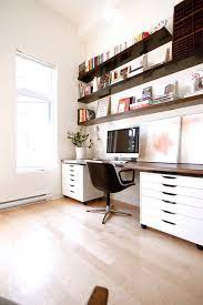 Floating shelves for office space. Home Office Study Room Floating Shelves Desk I Feel Like The Many Long Flat Drawers Would Be Go Home Office Design Home Office Space Home Office Furniture
