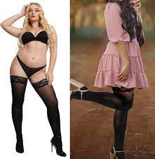 MANZI Plus Size Thigh High Stockings 2 Pairs Lace Top Pantyhose for Women 2  Pairs Black X-Large-XX-Large at Amazon Women's Clothing store