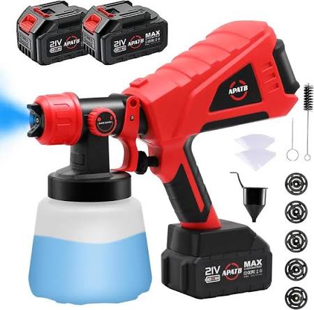 Amazon.com: APATB Pulverizador de pintura inalámbrico con 2 baterías, pistola de pintura eléctrica HVLP con recipiente de 33.8 fl oz, 5 boquillas de cobre y 3 patrones de pulverización : Herramientas y Mejoras del Hogar