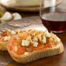 If there is one thing i have always loved it is golden toasted bread rubbed with fresh garlic and smeared with olive oil. Food Network Caramelized Onion And Gorgonzola Bruschetta Recipe Macro Nutrition Facts