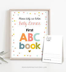 Each printable highlights a word that starts with the corresponding letter, so. Editable Abc Coloring Book Baby Shower Game Shower Activity Baby Book Design My Party Studio