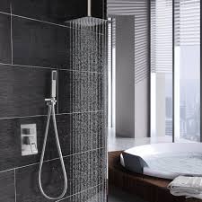Bluetooth shower head by mindful design Rain Shower Faucet Set Brushed Nickel 10 Inch Square Shower Head Big Flow Rain Wall Mounted Shower Combo System In Wall Shower Trim Valve Body Handheld Shower