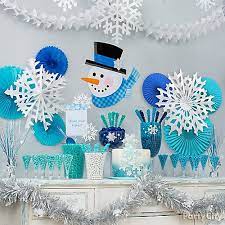 Consider combining candy and winter theme elements for a winter formal; Snowflakes And Snowman Theme Party Ideas Party City
