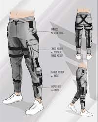 At this stage, you're going to draw the collar, necktie, and add a belt to the outfit. Cargo Joggers Design Study 3 By Fittdesign Fashion Sketches Men Mens Pants Fashion Men Fashion Casual Outfits