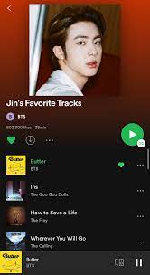 Jin's favourite tracks on spotify · 1. Jin Peru Abyss S Tweet La Playlist Jin S Favorite Tracks Ha Sido Actualizada En Spotify 1 Butter Bts Twt 2 Iris The Goo Goo Dolls 3 How To Save A Lif The