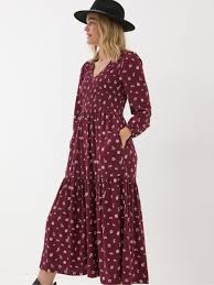 Danielle Dark Red Wild Ditsy Jersey Dress