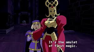 I decided to watch my favorite episode of Justice League Unlimited so  here's a screen capture of DC Comics Morgaine le Fey and her son Mordred. I  remember having this episode saved