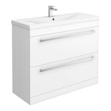 Our sink vanity units offer an elegant solution to bathroom clutter and come in a here at sanctuary bathrooms, our bathroom vanity units are specially curated from the most reliable brands to guarantee years of use. Nova 1000mm Mid Edge Basin High Gloss White Vanity Unit Victorian Plumbing Uk