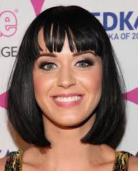 Purple hair in swoop bangs hairstyle: Sultry And Sexy Bob Hairstyles With Bangs