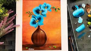 Canvas vase of flowers painting. Acrylic Painting On Canvas For Beginners Flower Vase Painting Orchid Painting Youtube