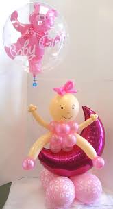 Super Cute Baby Girl Balloon Centerpiece With Double Stuffed Pink Bear Bubble Balloon Baby Shower Balloons Baby Balloon Baby Shower Centerpieces