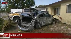 Authorities in texas say two people were killed when a tesla with no one in the driver's seat crashed into a tree and burst into flames, houston television station kprc 2 reported. Speeding Tesla Crashes Into A Miramar Fl Home Parked Cars Miami Herald