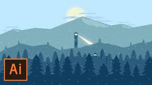 Illustrator Tutorial Snowy Mountain Landscape Flat Design Youtube