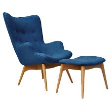 2 Piece Draper Arm Chair Ottoman Set In Blue Chair And Ottoman Set Chair And Ottoman Mid Century Chair