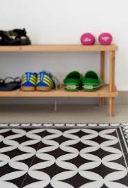 Black White Livingroom Vinyl Mat Maroccan Design Tiles Etsy Vinyl Tile White Kitchen Rugs Tiles