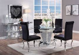 It's a commitment guaranteed to reduce stress and create. Noralie 5 Piece Round Table Dining Room Set In Faux Diamonds Clear Glass Finish By Acme 71285 62072