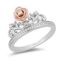 Enchanted Disney 1 10 Ct Tw Belle Rose Tiara Ring In Sterling Silver And 10k Pink Gold Rgo8210sp1pdsrd R Girly Jewelry Tiara Ring Disney Engagement Rings
