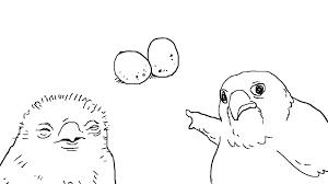 237824 - safe, artist:scrub_lover, bird, ambiguous gender, ambiguous only,  black and white, duo, duo ambiguous, egg, grayscale, meme, monochrome,  pointing, soyjak, squinting, two soyjaks pointing - Furbooru