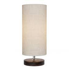 Lavish Home 12 25 In Dark Brown Modern Cylinder Led Table Lamp With Adjustable Wood Base And Natural Linen Shade Hw1000083 The Home Depot
