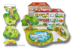 Spiele für kinder zum nulltarif. Bastelvorlage Dorf Mit Bauernhof Kribbelbunt