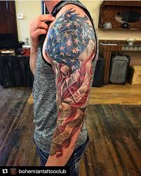 Half Sleeve Black And White American Flag Tattoo Repost Bohemiantattooclub With Repostapp American Flag 3 4 Sleeve In Progress By Timothybo American Flag Tattoo Flag Tattoo American Flag Sleeve Tattoo