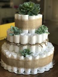 Succulent Farmhouse Diaper Cake A Must Have For Your Greenery Baby Shower Baby Shower Fun Shower Cakes Baby Shower Diaper Cake