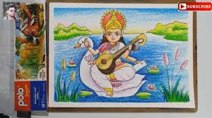Goddess , hinduism , saraswati posted on. Vasant Panchmi Drawing Very Easy For Kids Vishal Arte Vasantpanchmi Happy Vasant Panchmi Puja By Vishal Arte