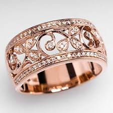 Wide Band Diamond Ring Floral 14k Rose Gold Wide Band Diamond Rings Rose Gold Jewelry Jewelry