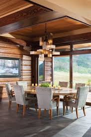 A recommended concept for the best decor for your log home living room. Modern Log Home Dining Room Modern House Design Log Homes Log Cabin Dining Room