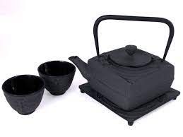 Black Dragonfly Motif Square Metal Teapot Set For Two Tea Pot Set Cast Iron Tea Set Tea Pots
