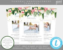 Instantly customize, download & print, or share! Hawaiian Funeral Announcement Template Island Funeral Etsy Editable Invitations Funeral Invitation Memorial Cards
