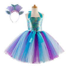 Princess Mermaid Dress Baby Girl Christmas Costume Mermaid Cospaly Tutu Dresses Girls Party Dress Free Headdress Shopee Brasil
