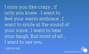 I Miss You Like Crazy If Only You Knew I Want To Feel Your Warm Embrace I Want To Smile At The Sound Seeing You Quotes Your