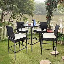 Jetime Patio Bar Stool Rattan Furniture 5pcs Outdoor Wicker Bar Set Black Chairs W Cushion Khaki Jetime In 2020 Patio Bar Stools Rattan Furniture Outdoor Wicker